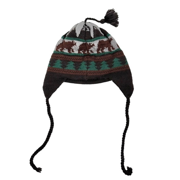 VINTAGE 100% Wool Knit Fleece-Lined Moose Print Beanie - Picture 3 of 8